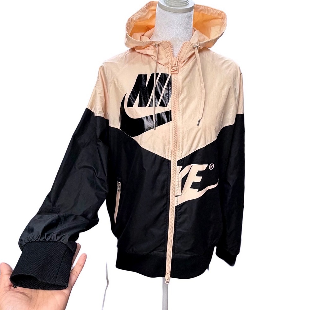 Nike Women Medium Windbreaker Mesh Running Peach Black Hooded Colorblock Jacket